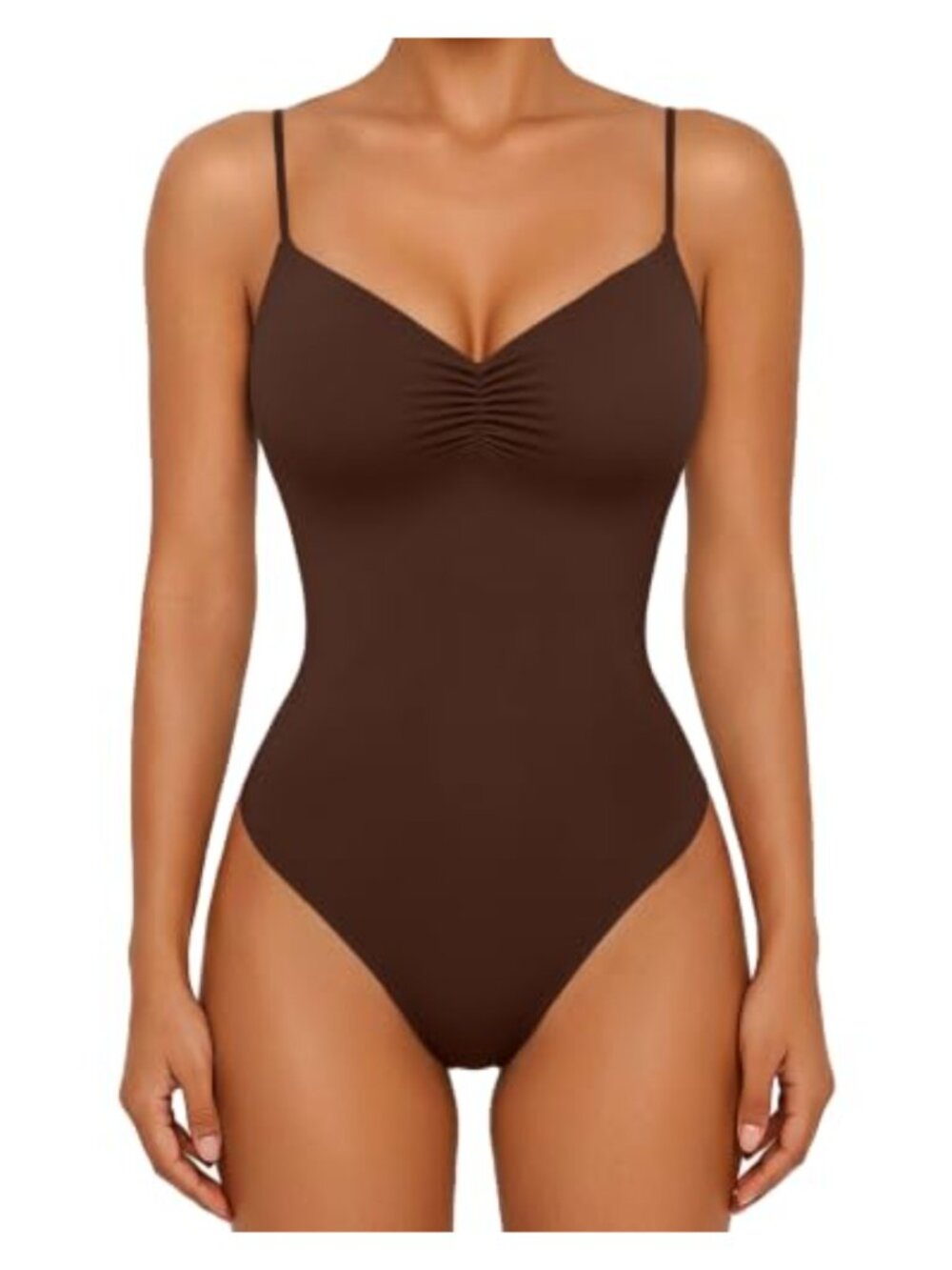 Avidlove Women's Ruched V Neck Thong Bodysuit Double Lined Sleeveless Cami Top